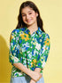 Green Floral Print Puff Sleeve Shirt | Vibrant Rayon Casual Top for Girls Legacy Boutiques Legacy Boutiques