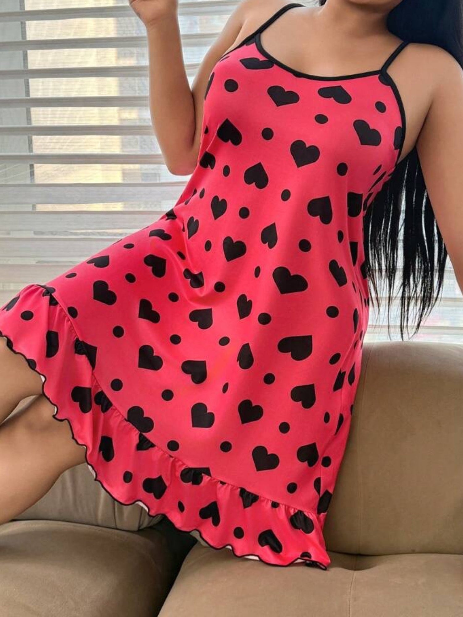 Heart Printed Ruffle Style Night Dress Legacy Boutiques Legacy Boutiques