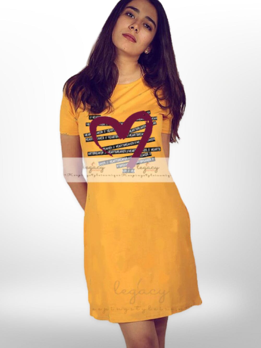 Heart Printed Stylish Long T-shirt For Women&