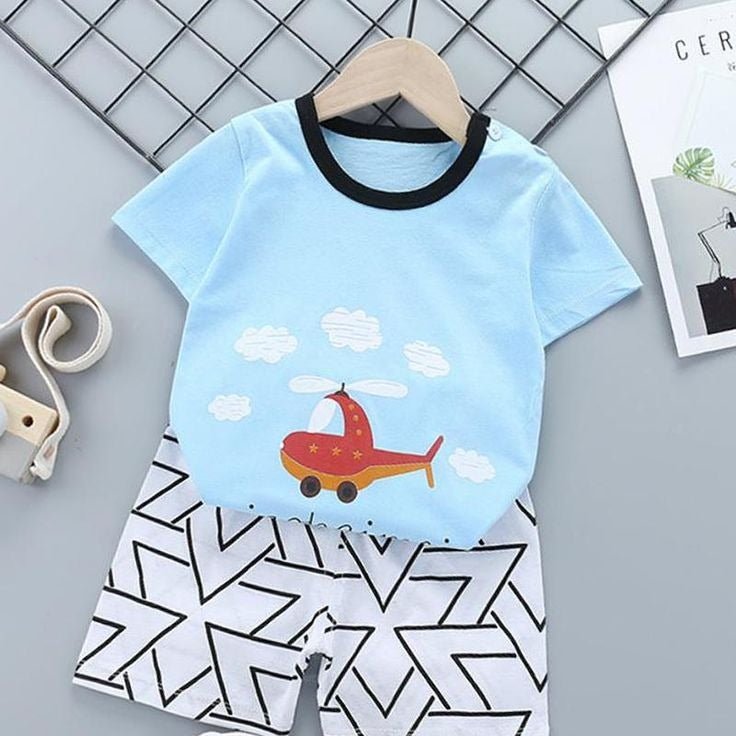 Helicopter Print Summer Friendly Baby &amp; Kids T-shirt Set Legacy Boutiques Legacy Boutiques