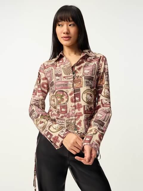 Hello Kitty Strawberry Milk Graphic Print Shirt with Side Ties 🍓 Legacy Boutiques Legacy Boutiques