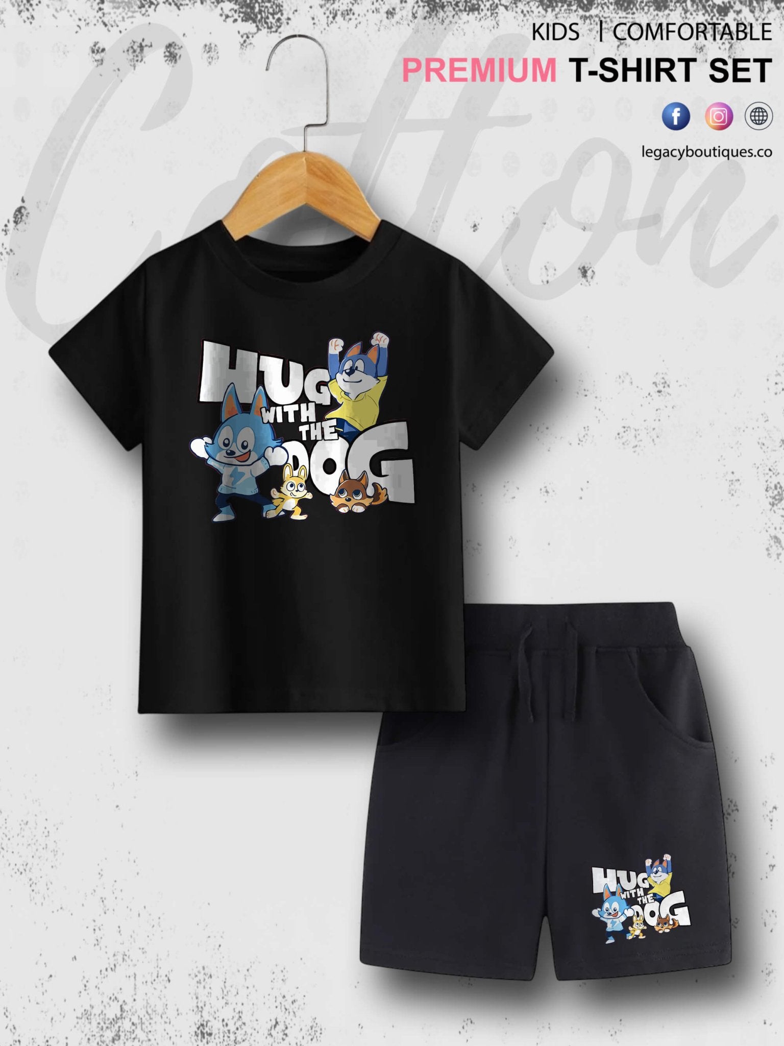 Hug With The Dog Cartoon Printed 6 Month To 6 Year Summer Time Baby &amp; Kids Super Comfy T-shirt Set Legacy Boutiques Legacy Boutiques