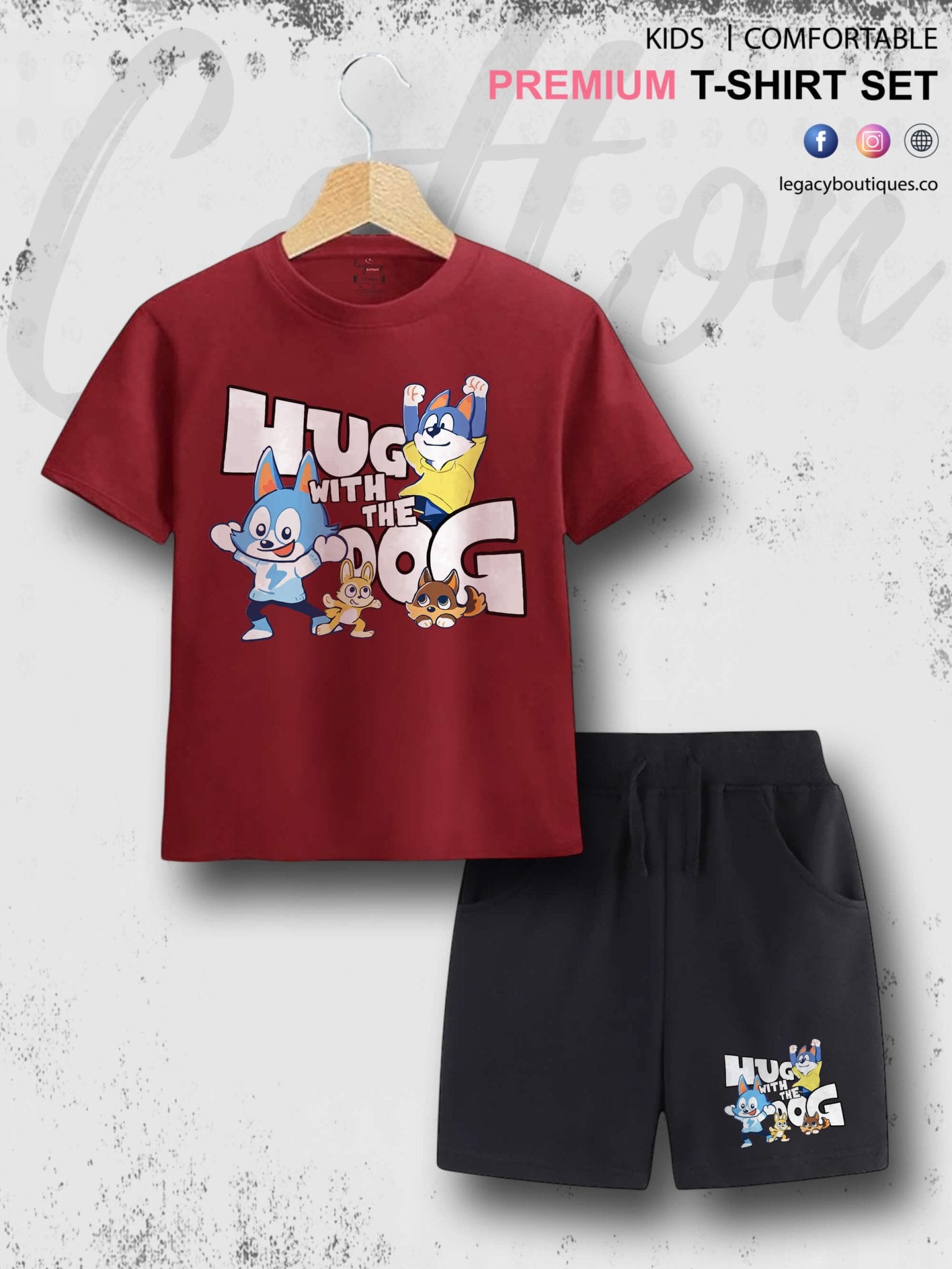Hug With The Dog Cartoon Printed 6 Month To 6 Year Summer Time Baby &amp; Kids Super Comfy T-shirt Set Legacy Boutiques Legacy Boutiques
