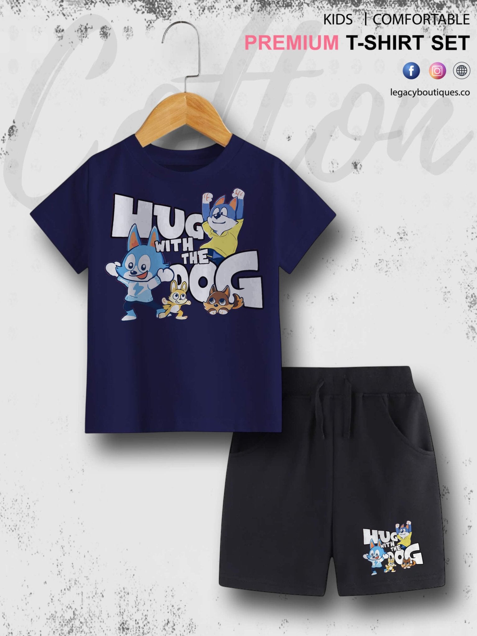 Hug With The Dog Cartoon Printed 6 Month To 6 Year Summer Time Baby &amp; Kids Super Comfy T-shirt Set Legacy Boutiques Legacy Boutiques