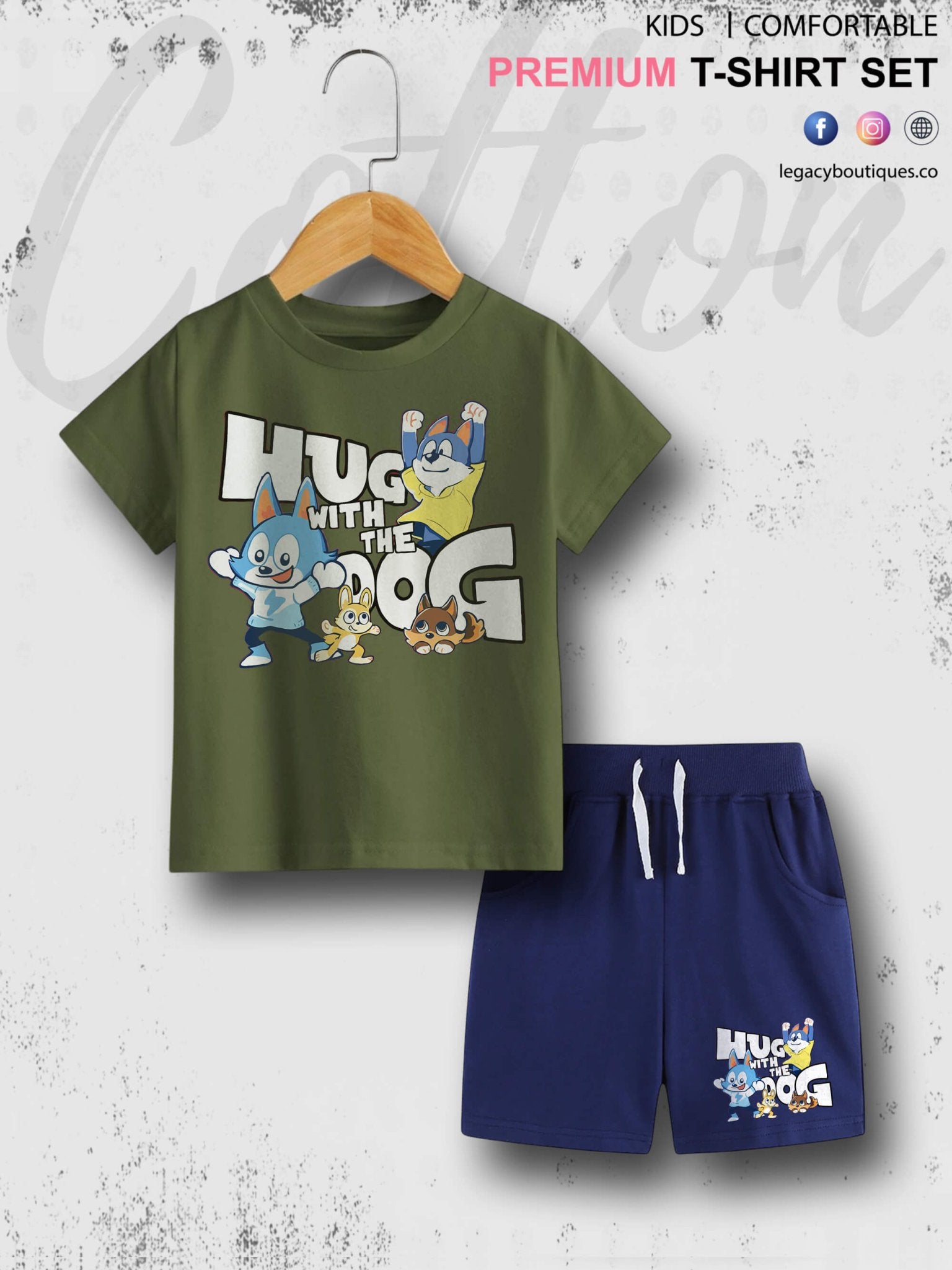 Hug With The Dog Cartoon Printed 6 Month To 6 Year Summer Time Baby &amp; Kids Super Comfy T-shirt Set Legacy Boutiques Legacy Boutiques