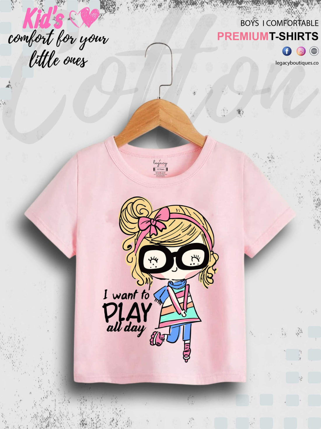 I Want To Play All Day Printed 1 To 11 Year Girls T-Shirt In Lowest Price Only In Dhaka Legacy Boutiques Legacy Boutiques