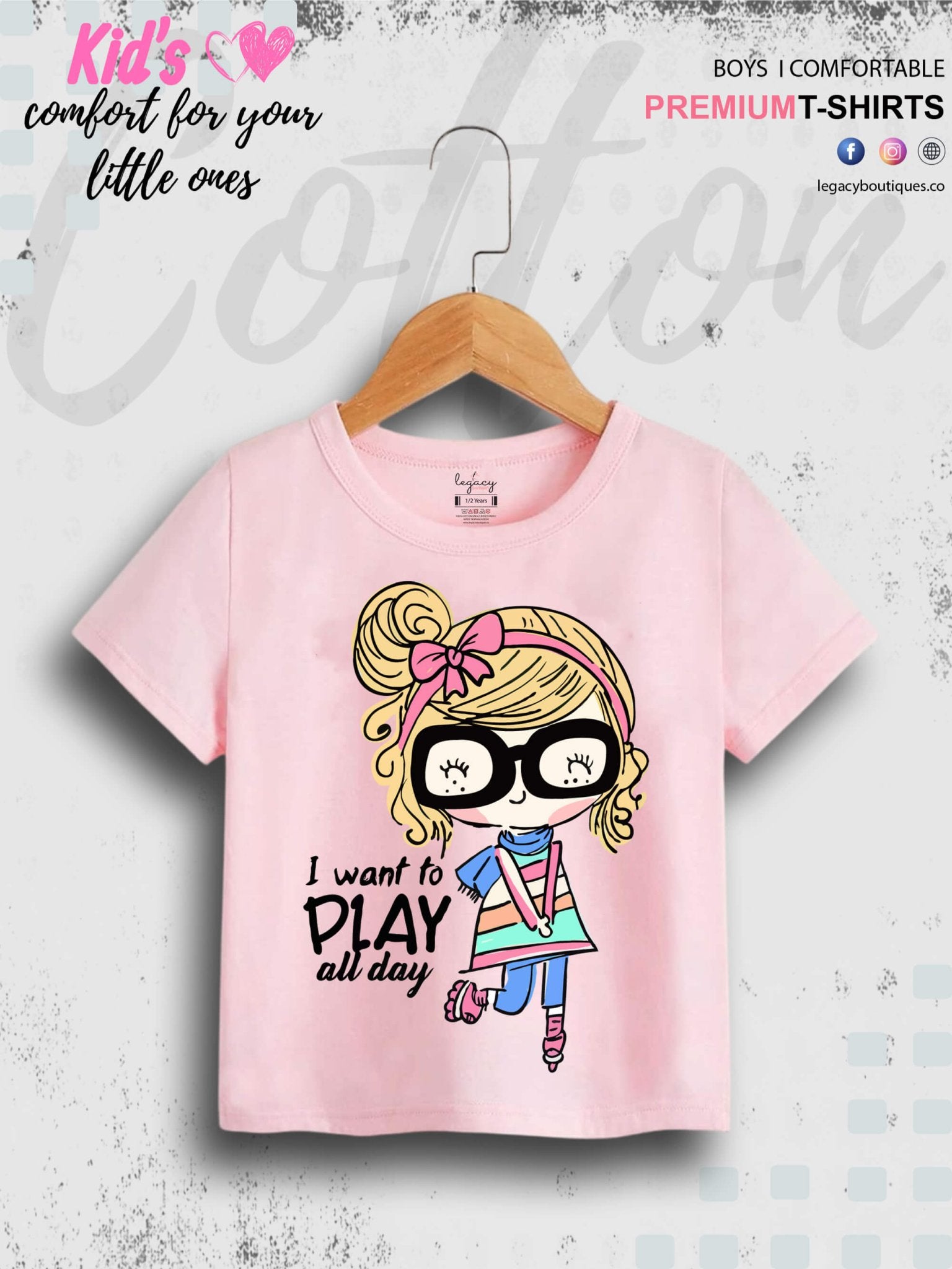 I Want To Play All Day Printed 1 To 11 Year Girls T-Shirt In Lowest Price Only In Dhaka Legacy Boutiques Legacy Boutiques