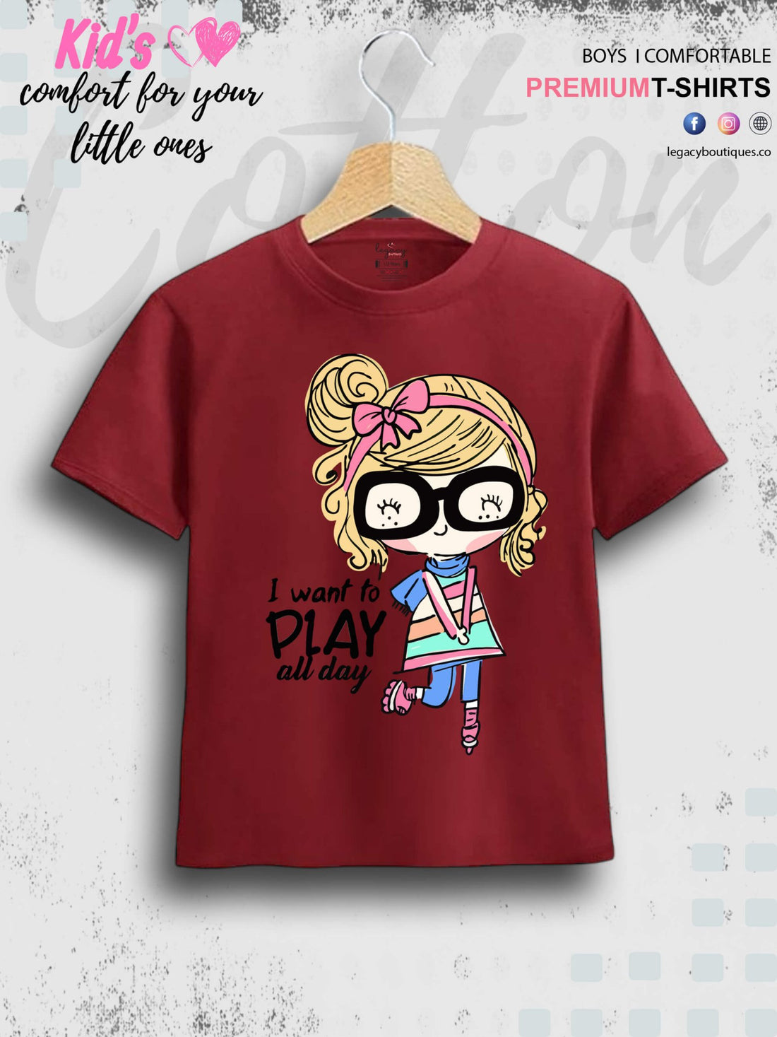 I Want To Play All Day Printed 1 To 11 Year Girls T-Shirt In Lowest Price Only In Dhaka Legacy Boutiques Legacy Boutiques