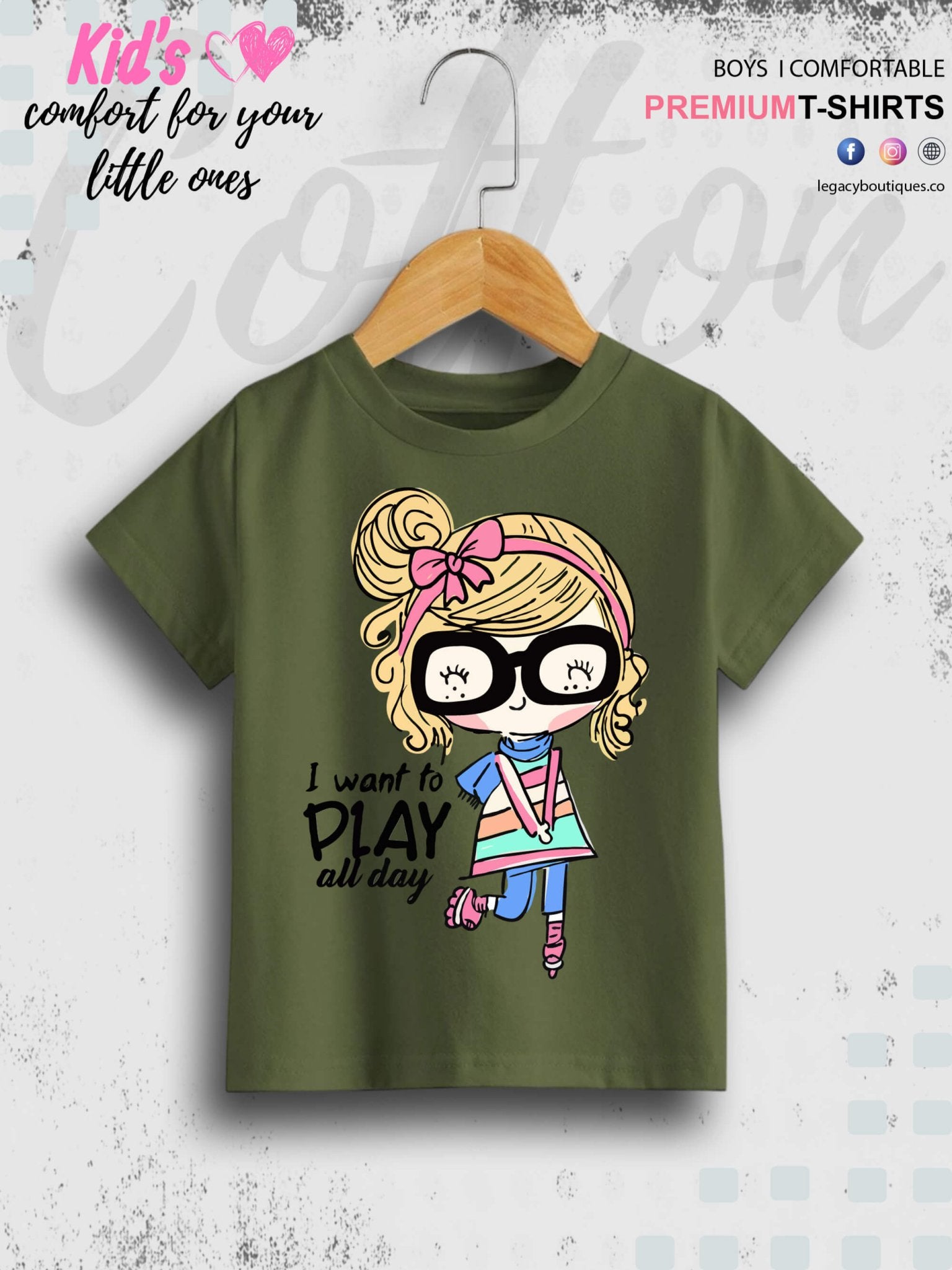 I Want To Play All Day Printed 1 To 11 Year Girls T-Shirt In Lowest Price Only In Dhaka Legacy Boutiques Legacy Boutiques