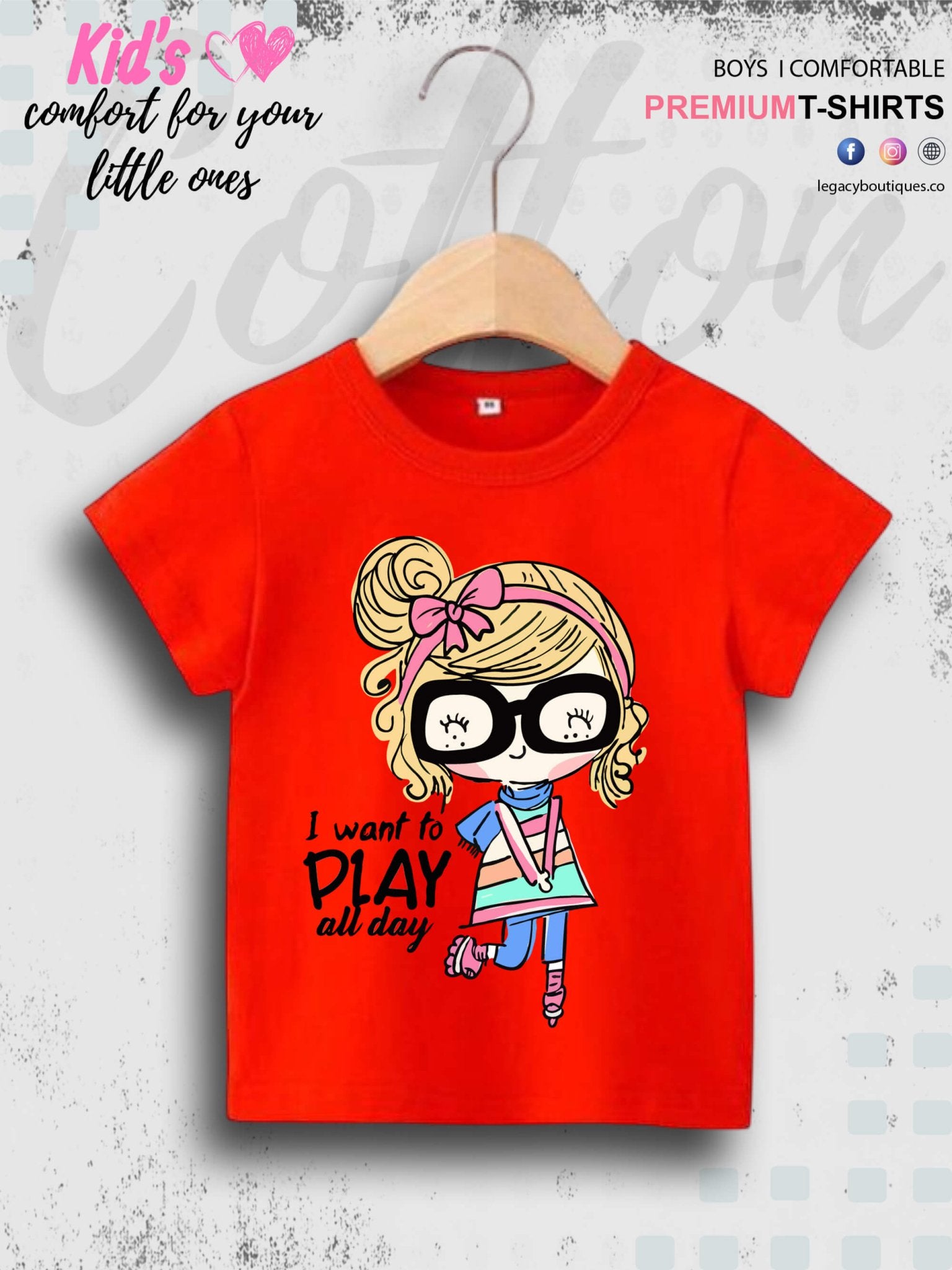 I Want To Play All Day Printed 1 To 11 Year Girls T-Shirt In Lowest Price Only In Dhaka Legacy Boutiques Legacy Boutiques