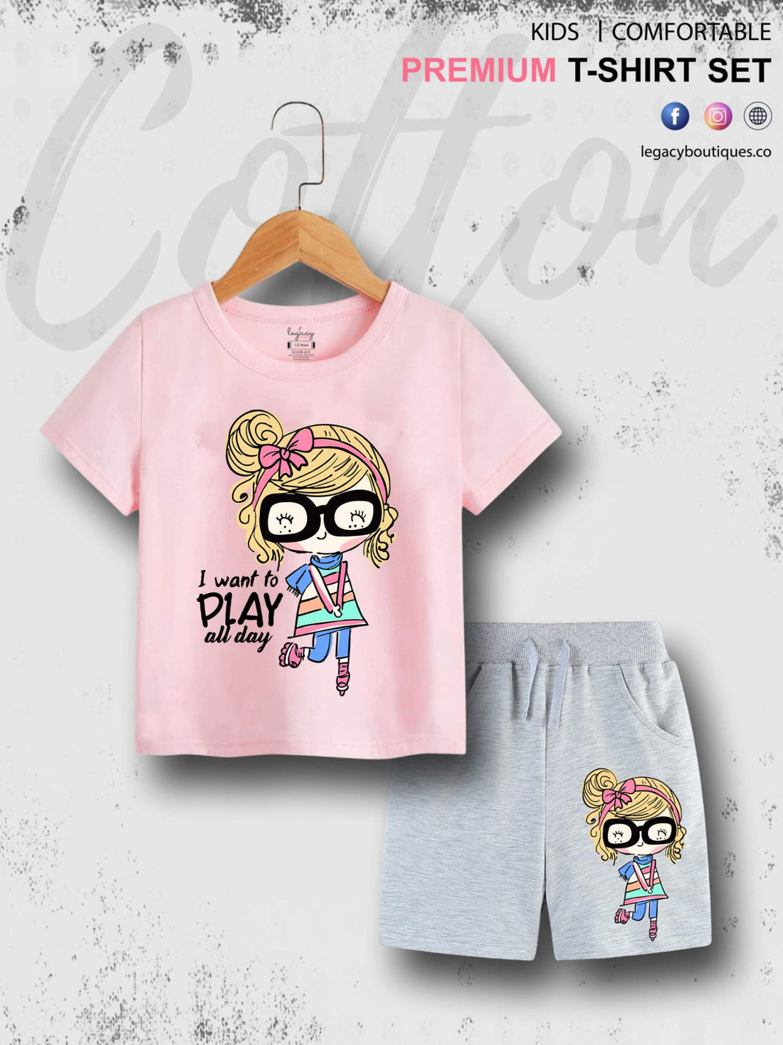 I Want To Play All Day Printed 6 Month To 6 Year Summer Time Baby &amp; Kids Super Comfy T-shirt Set Legacy Boutiques Legacy Boutiques