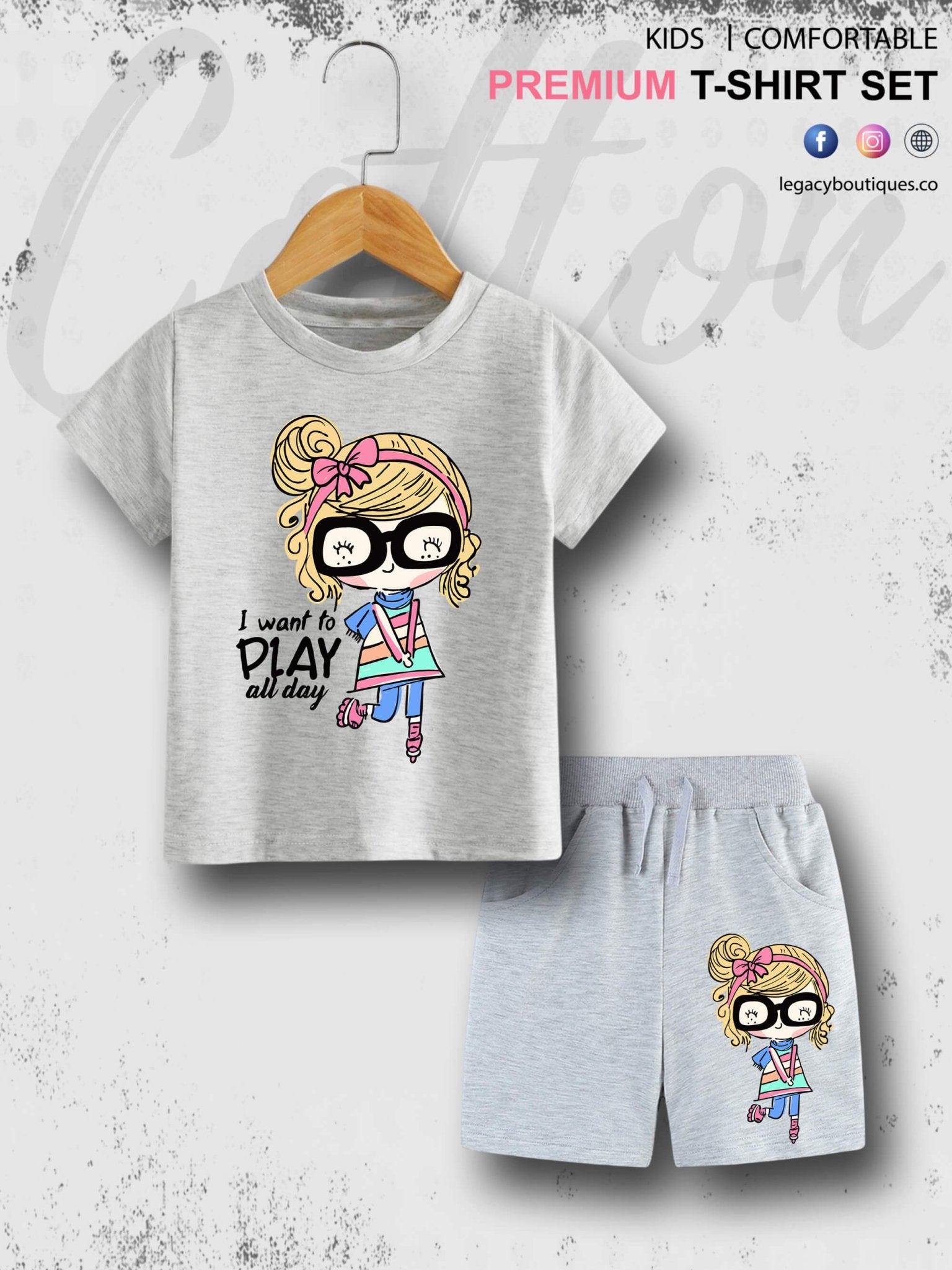 I Want To Play All Day Printed 6 Month To 6 Year Summer Time Baby &amp; Kids Super Comfy T-shirt Set Legacy Boutiques Legacy Boutiques