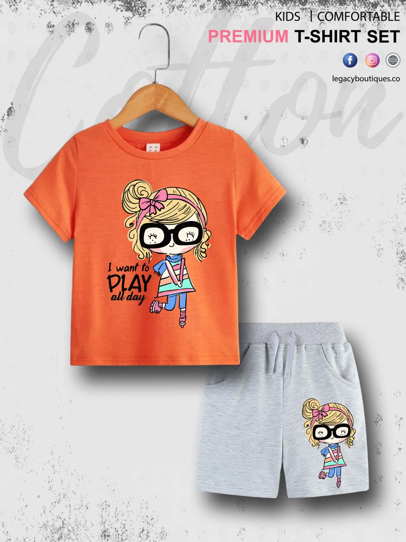 I Want To Play All Day Printed 6 Month To 6 Year Summer Time Baby &amp; Kids Super Comfy T-shirt Set Legacy Boutiques Legacy Boutiques