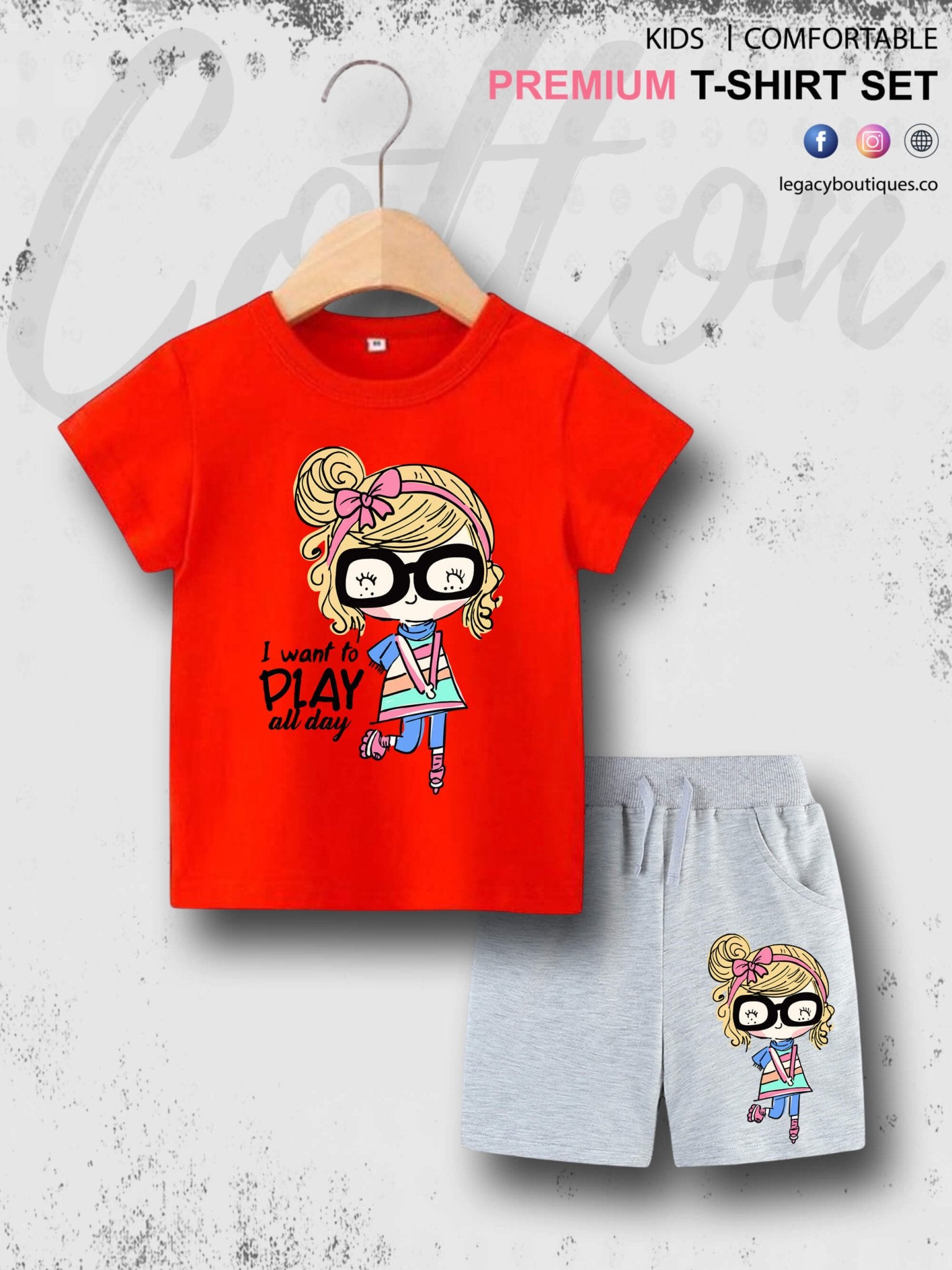 I Want To Play All Day Printed 6 Month To 6 Year Summer Time Baby &amp; Kids Super Comfy T-shirt Set Legacy Boutiques Legacy Boutiques