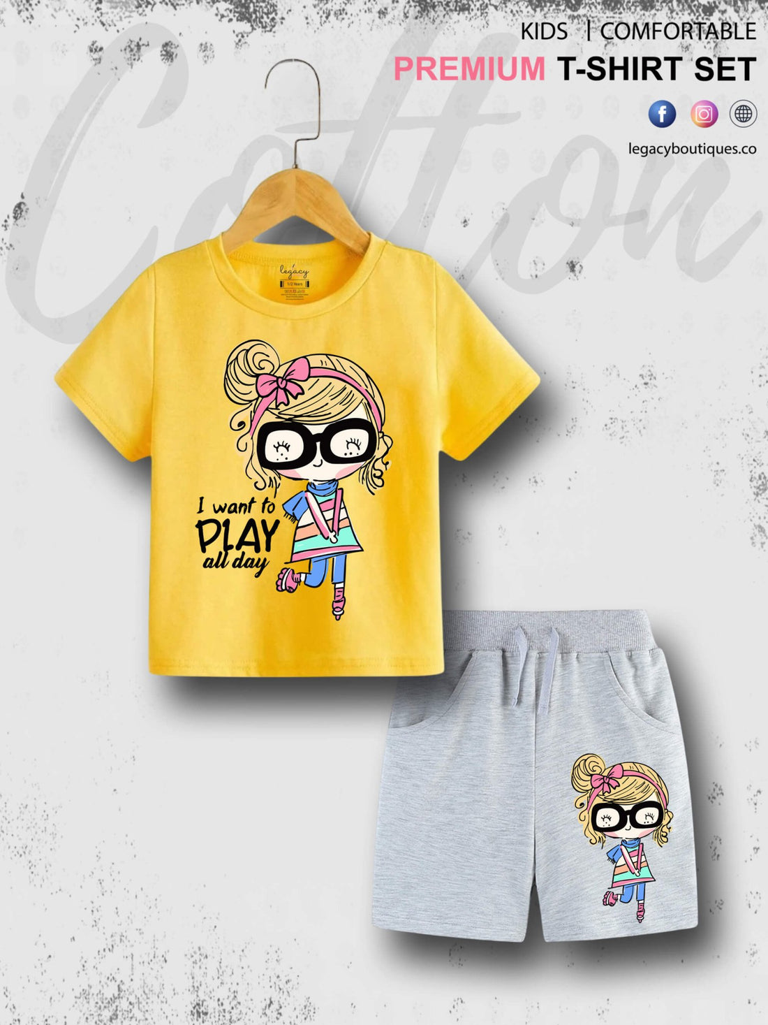 I Want To Play All Day Printed 6 Month To 6 Year Summer Time Baby &amp; Kids Super Comfy T-shirt Set Legacy Boutiques Legacy Boutiques