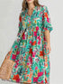 Island Bloom Teal Tropical V - Neck Midi Dress - Boho Tiered Sun Dress Legacy Boutiques Legacy Boutiques