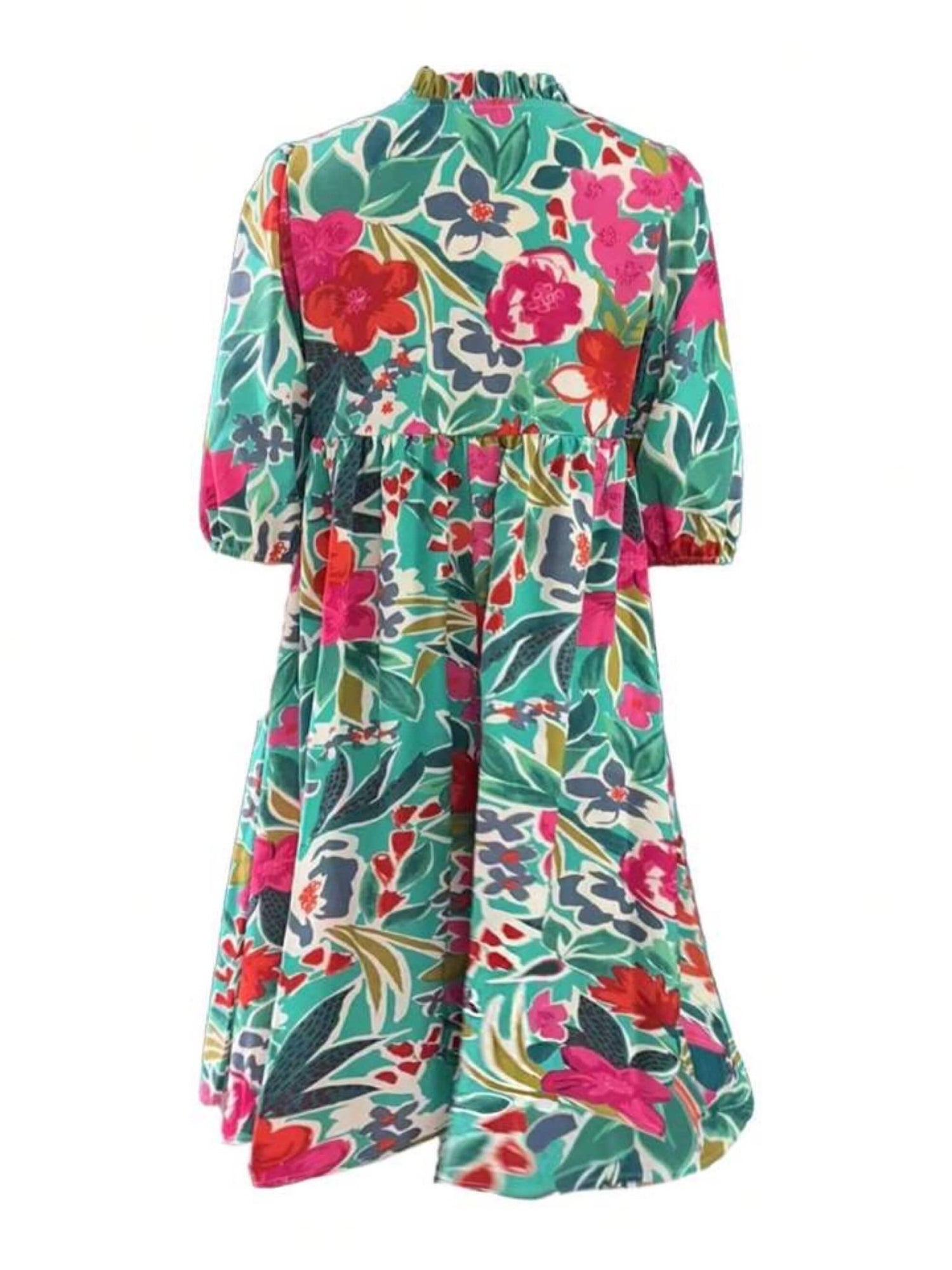 Island Bloom Teal Tropical V - Neck Midi Dress - Boho Tiered Sun Dress Legacy Boutiques Legacy Boutiques