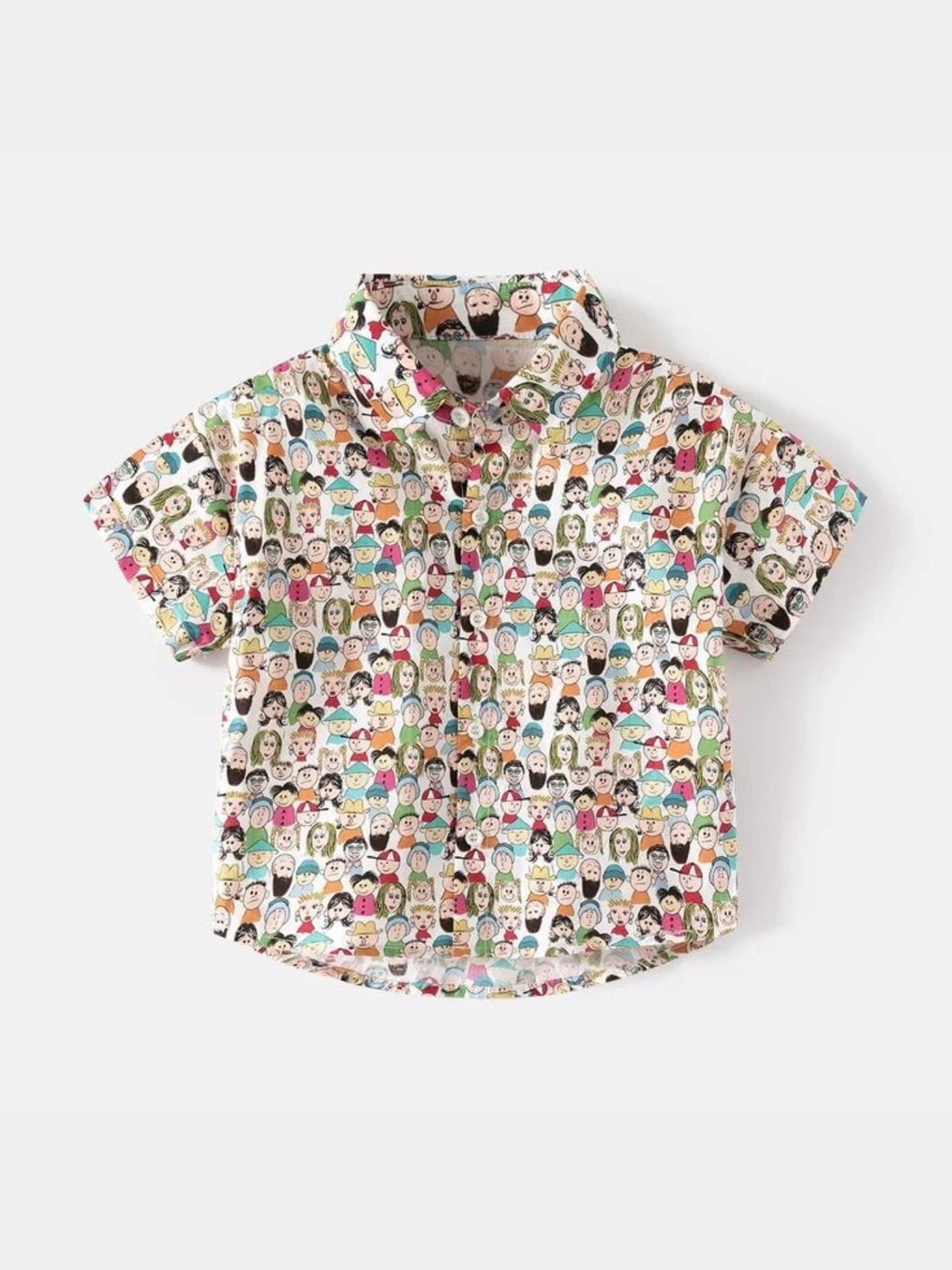 Kids Artistic Cartoon Face Print Short Sleeve Button - Down - "Happy Faces" Legacy Boutiques Legacy Boutiques