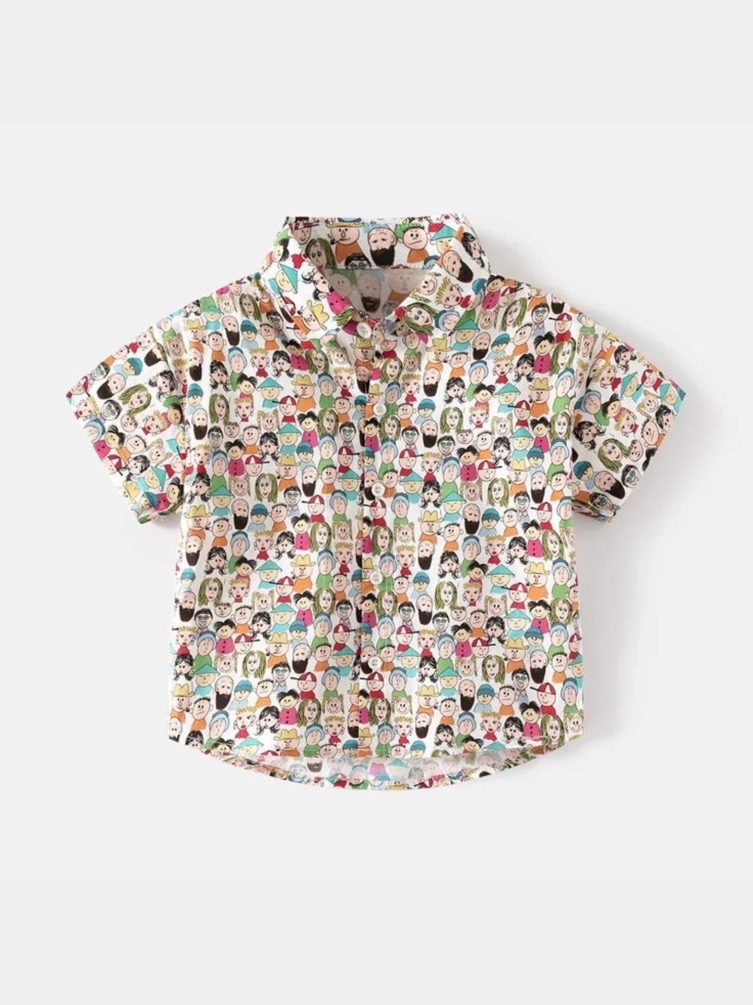Kids Artistic Cartoon Face Print Short Sleeve Button - Down - "Happy Faces" Legacy Boutiques Legacy Boutiques
