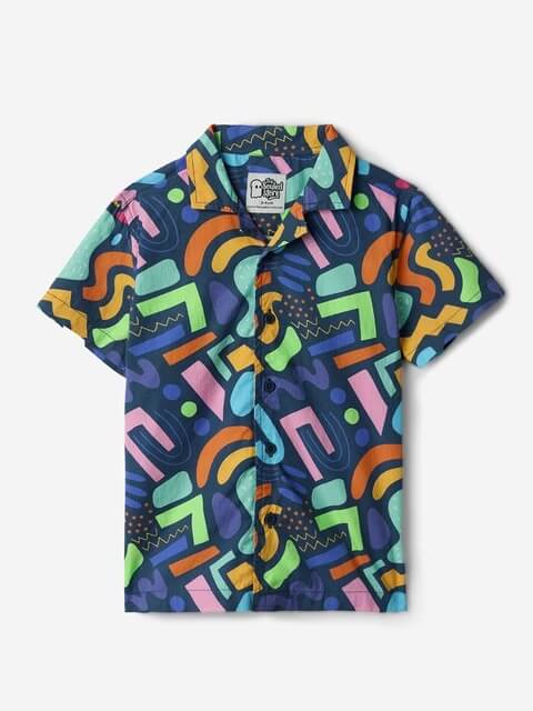 Kids Electric Abstract Patterned Short Sleeve Casual Button - Down Shirt Legacy Boutiques Legacy Boutiques