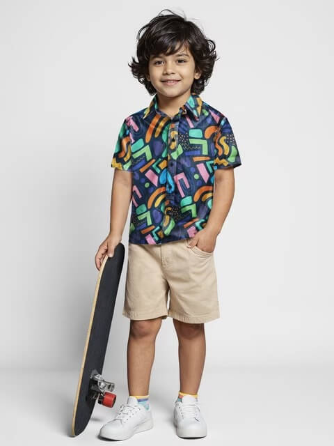 Kids Electric Abstract Patterned Short Sleeve Casual Button - Down Shirt Legacy Boutiques Legacy Boutiques