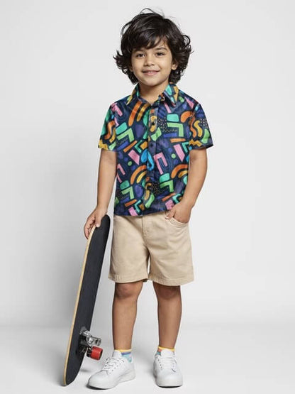 Kids Electric Abstract Patterned Short Sleeve Casual Button - Down Shirt Legacy Boutiques Legacy Boutiques