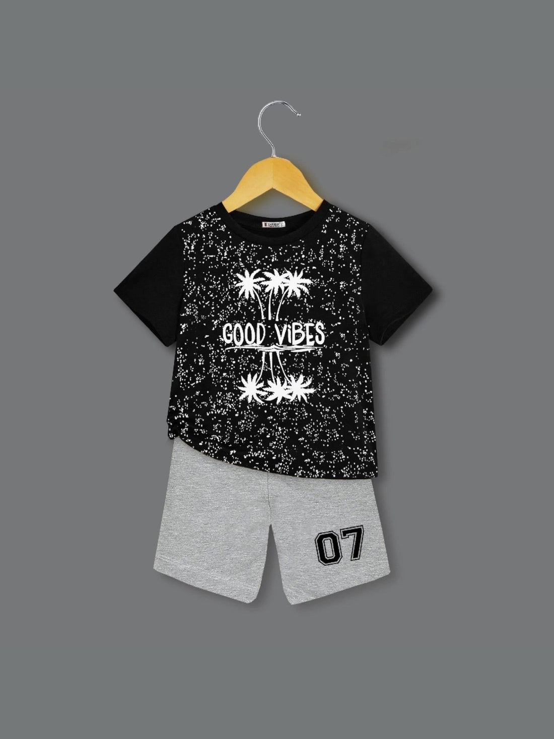 Kids Good Vibes Speckle Print T-Shirt and Grey Varsity Shorts Set Legacy Boutiques Legacy Boutiques
