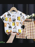 Kids Lazy Panda & Sloth Cotton T-Shirt and Plaid Shorts 2 - Piece Summer Set Legacy Boutiques Legacy Boutiques