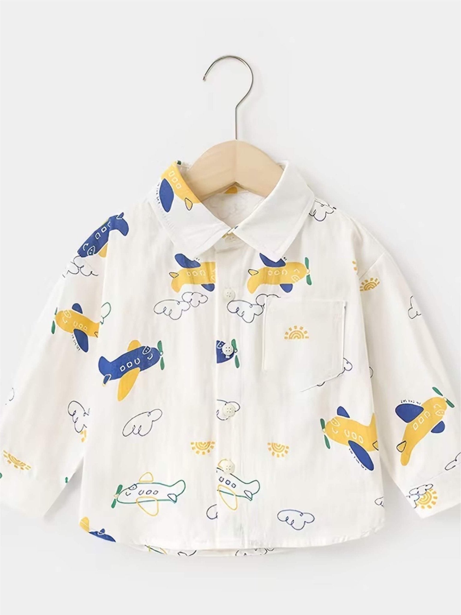 Kids Long Sleeve Airplane Doodle Shirt - Off - White Cotton Button - Up Legacy Boutiques Legacy Boutiques