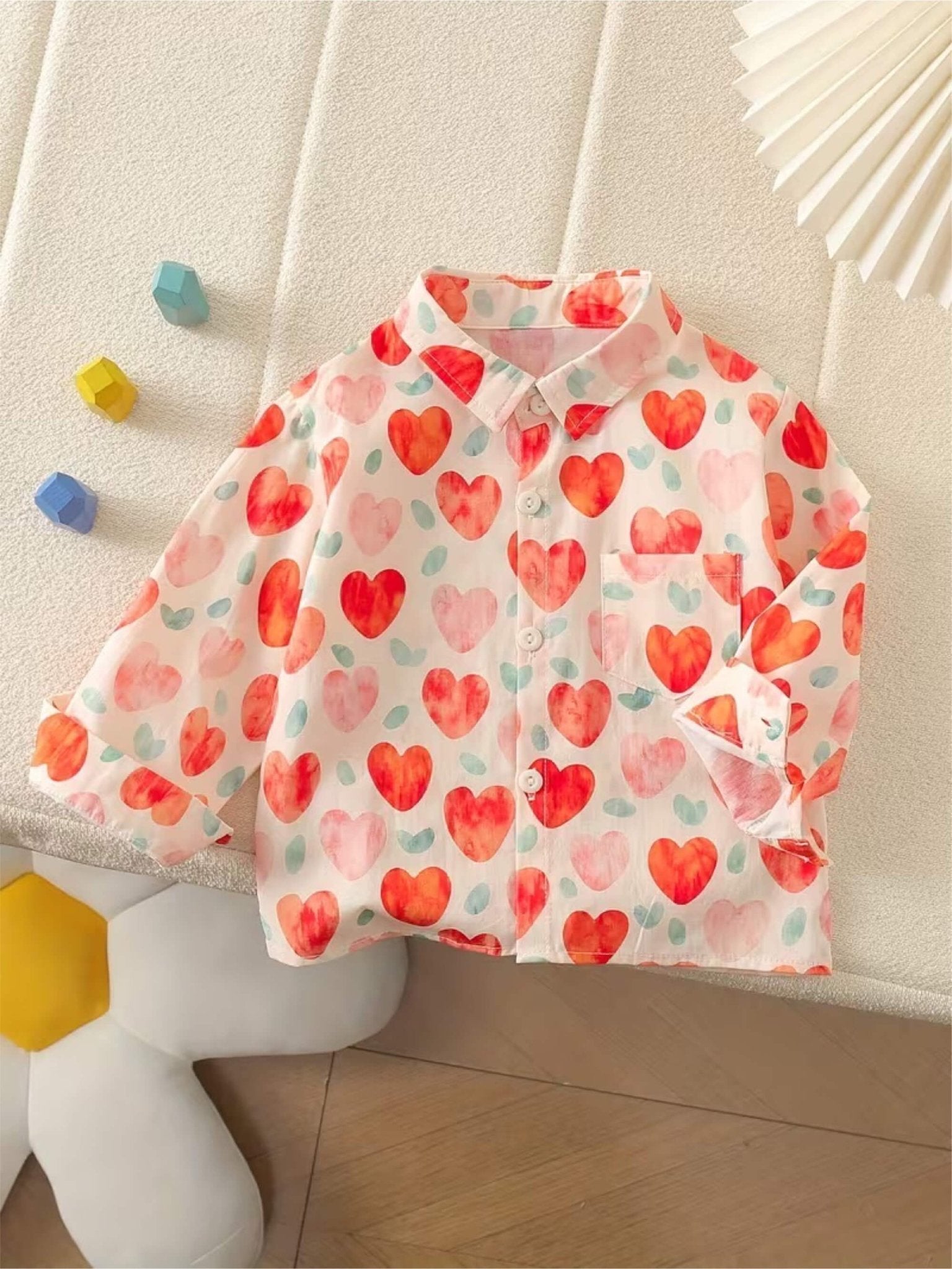 Kids Playful Watercolor Heart Graphic Long Sleeve Shirt for Valentine&