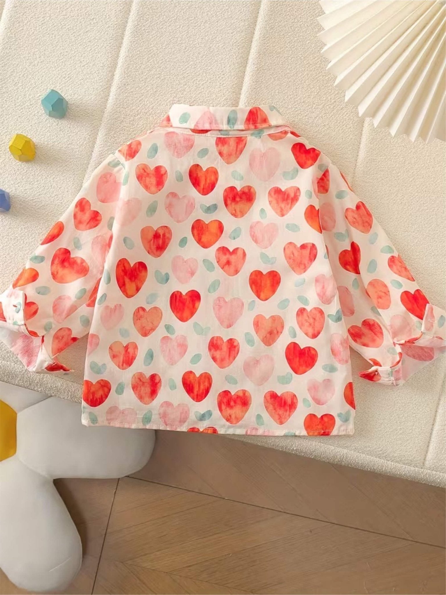 Kids Playful Watercolor Heart Graphic Long Sleeve Shirt for Valentine&