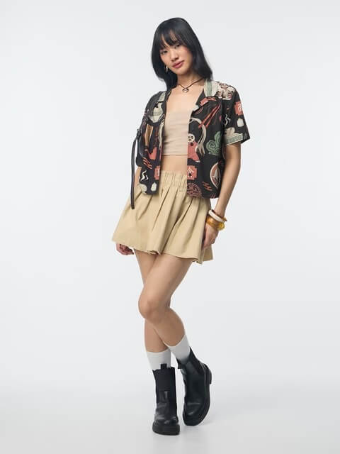 Kung Fu Panda Noodle Print Cuban Collar Shirt - Black Graphic Button - Down Legacy Boutiques Legacy Boutiques