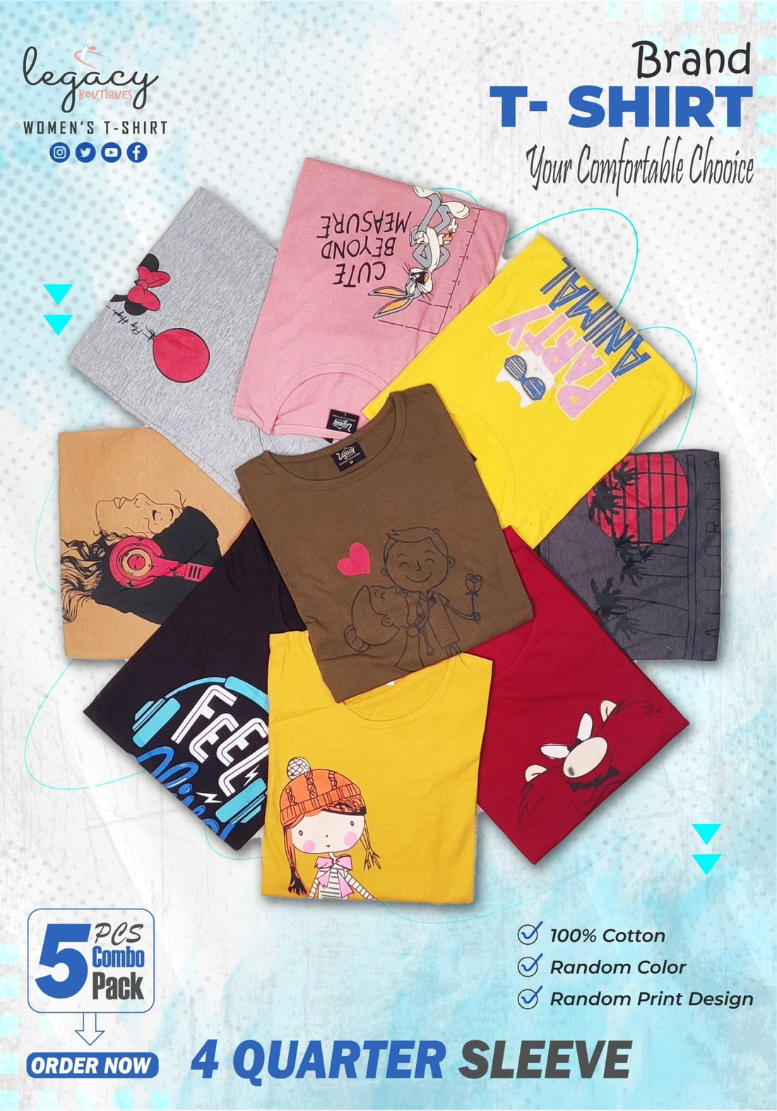 Ladies 4 - Quarter Sleeve 5 Pcs Tees Combo, Sun - Ready Style – Stock Clearout Legacy Boutiques Legacy Boutiques