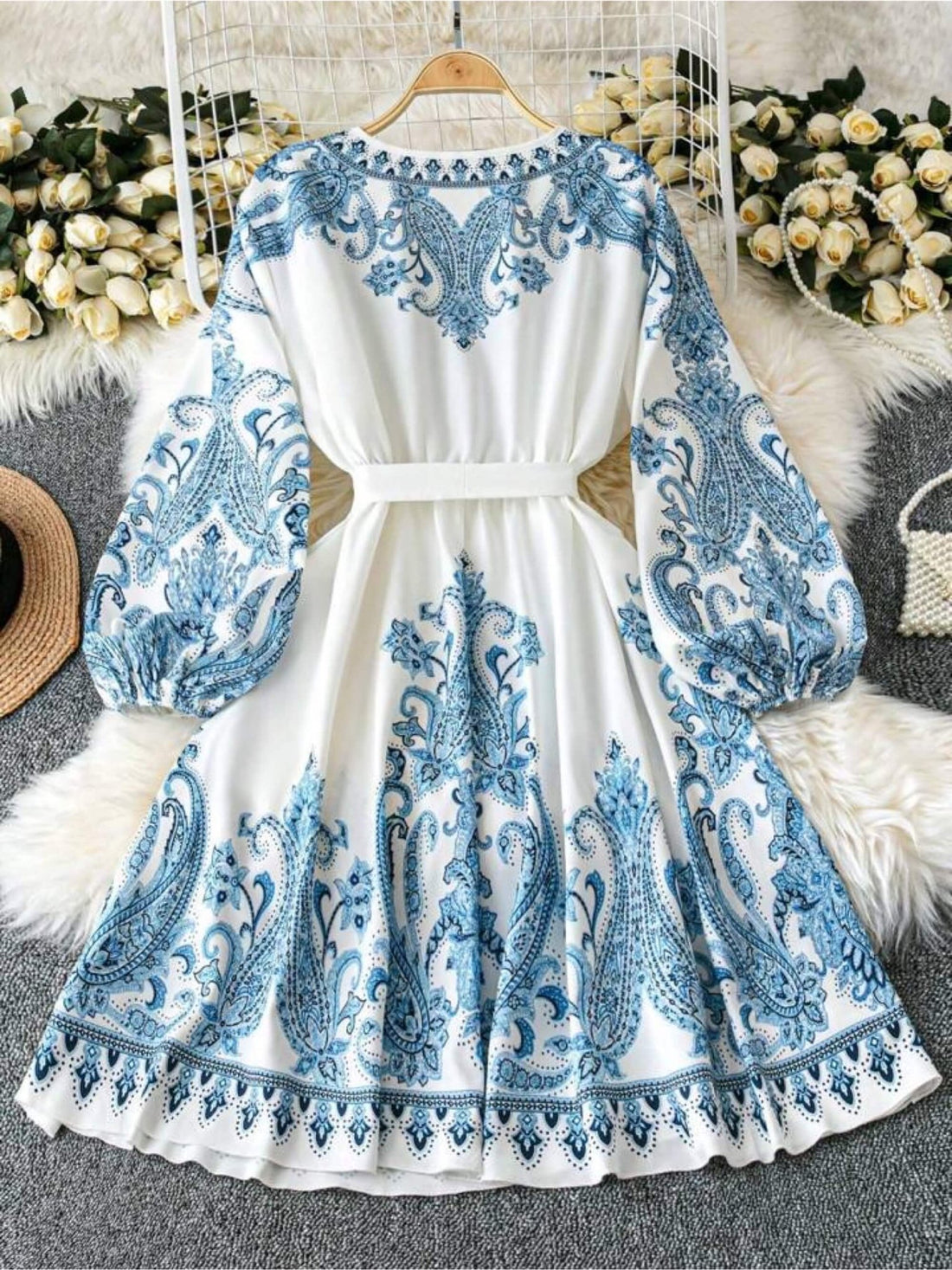 Ladies Blue Paisley Bishop Sleeve Bohemian Kurtis Legacy Boutiques Legacy Boutiques