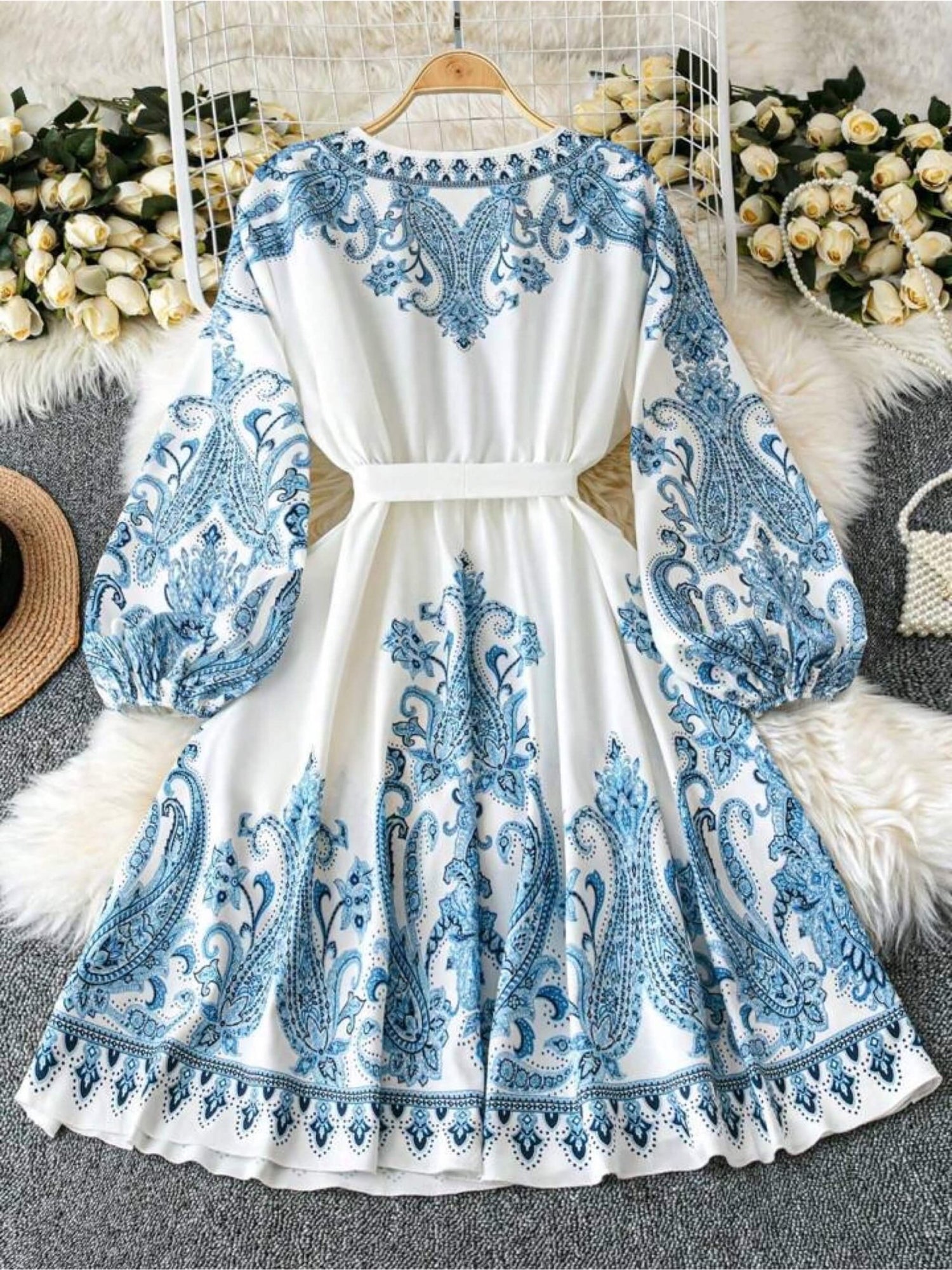 Ladies Blue Paisley Bishop Sleeve Bohemian Kurtis Legacy Boutiques Legacy Boutiques