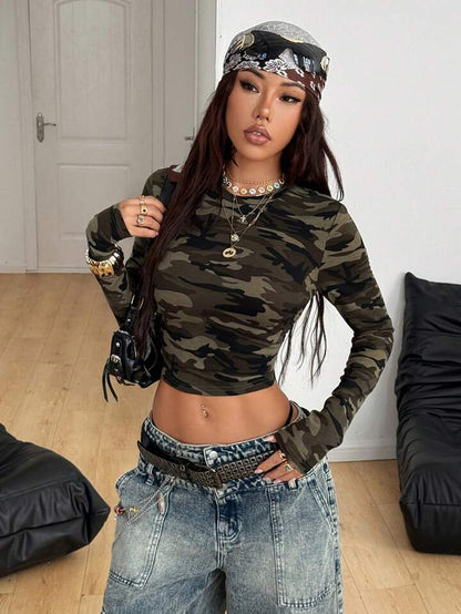 Ladies Camo Printed Full Sleeve Crop Top Legacy Boutiques Legacy Boutiques