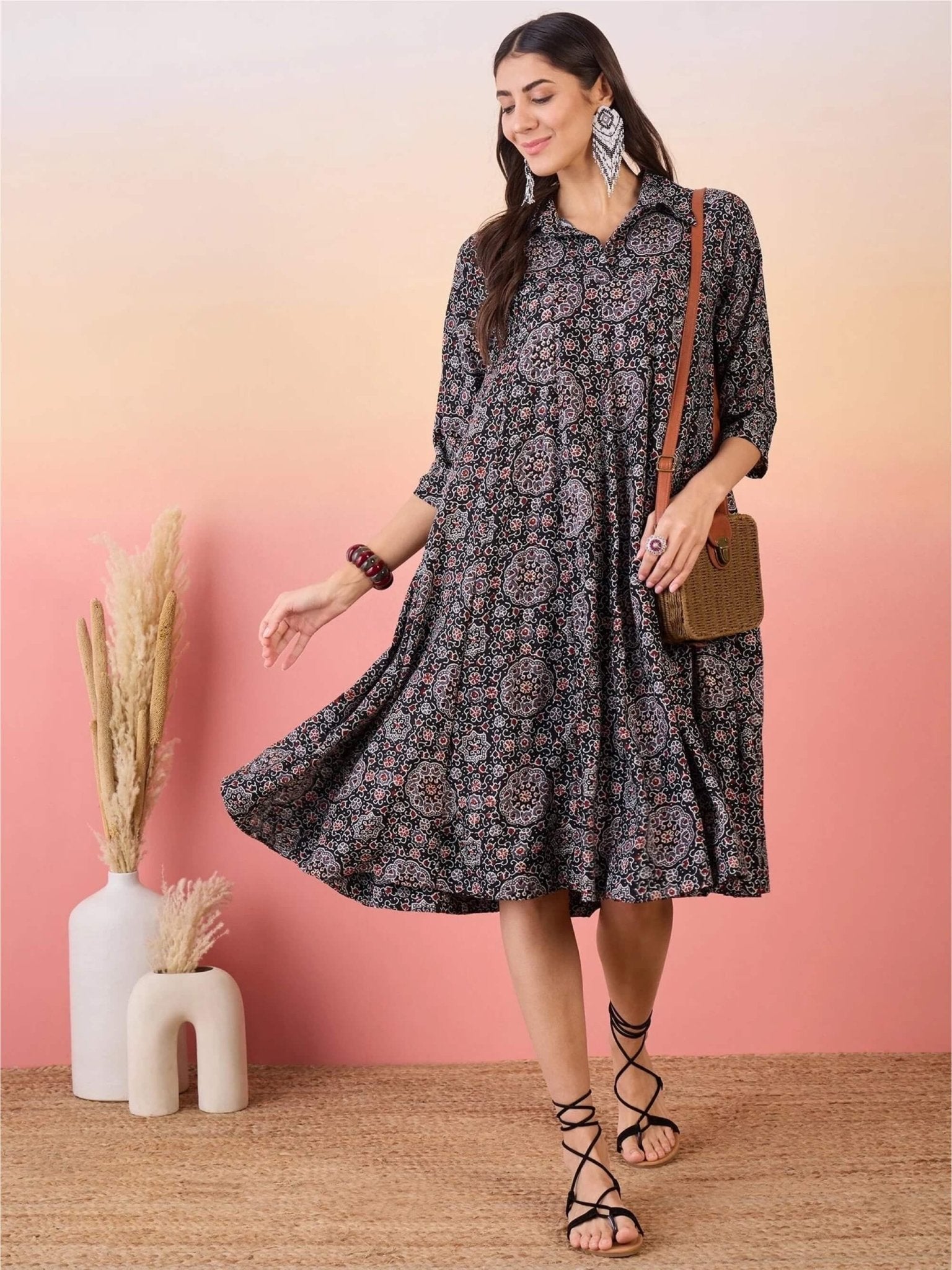 Ladies Floral Pinted Flared Shirt Dress Legacy Boutiques Legacy Boutiques