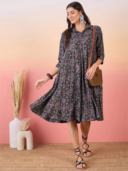 Ladies Floral Pinted Flared Shirt Dress Legacy Boutiques Legacy Boutiques