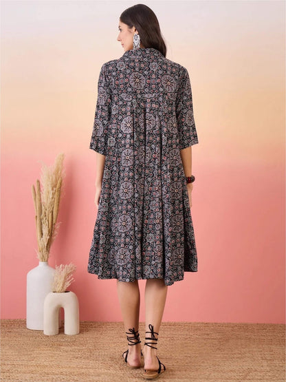 Ladies Floral Pinted Flared Shirt Dress Legacy Boutiques Legacy Boutiques