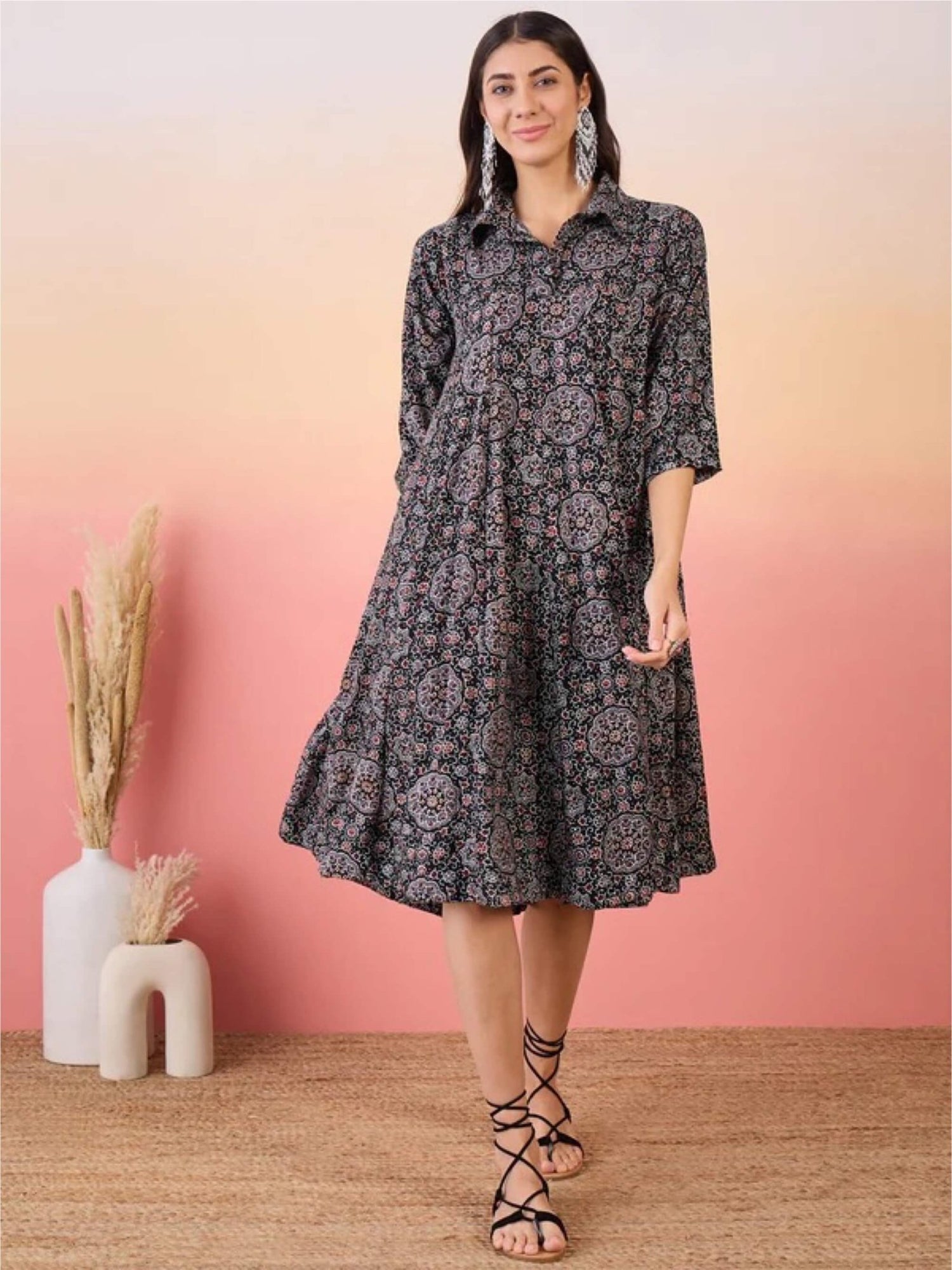 Ladies Floral Pinted Flared Shirt Dress Legacy Boutiques Legacy Boutiques