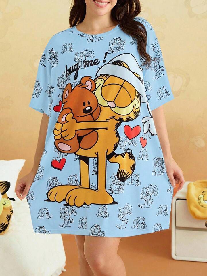 Ladies Oversized T-shirt Garfield Hug Me Printed Legacy Boutiques Legacy Boutiques