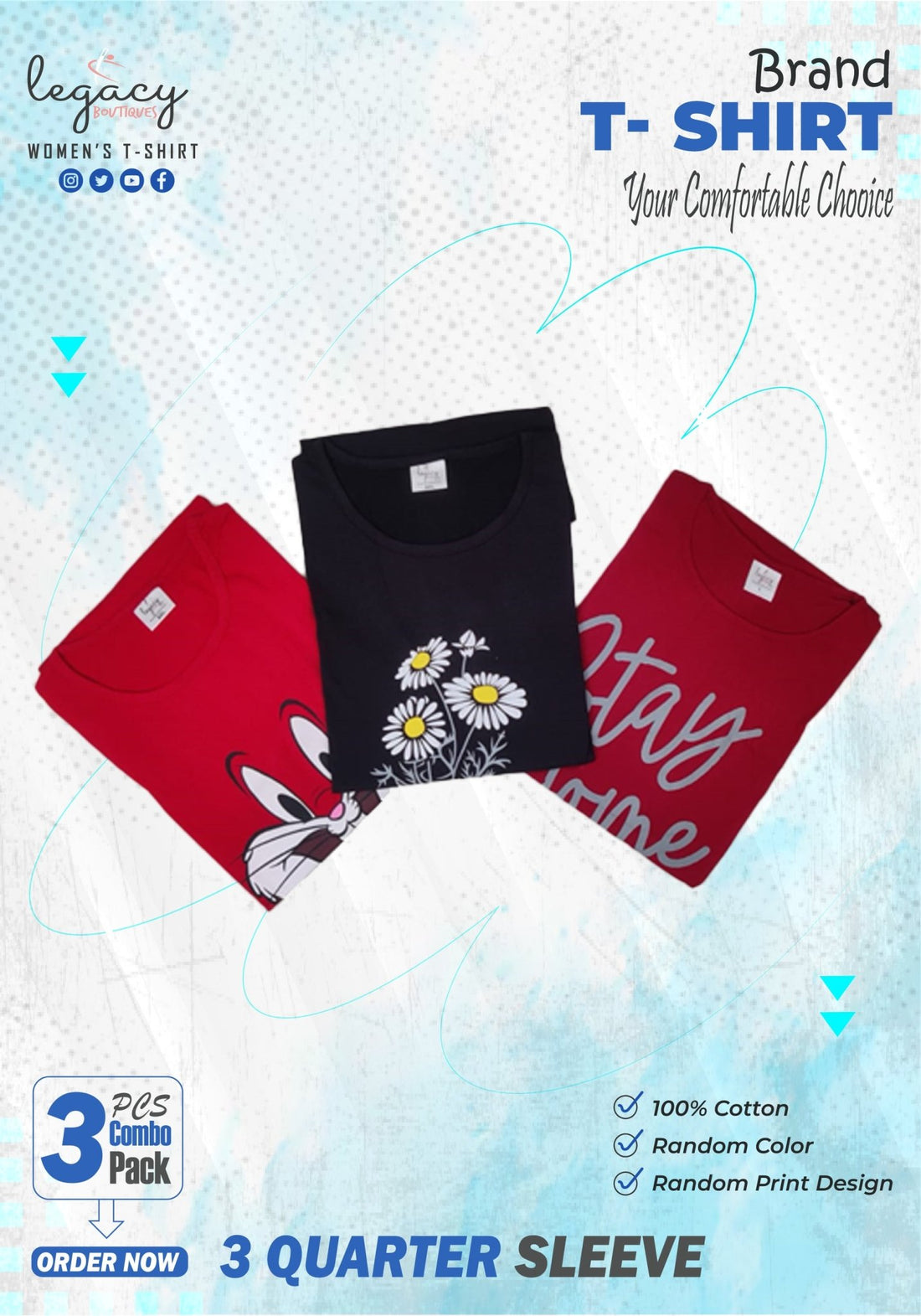 Ladies Tees 3 - Quarter Sleeve &amp; Side Pocket, 3 Pcs Combo, Sun - Ready Style – Stock Clearout Legacy Boutiques Legacy Boutiques