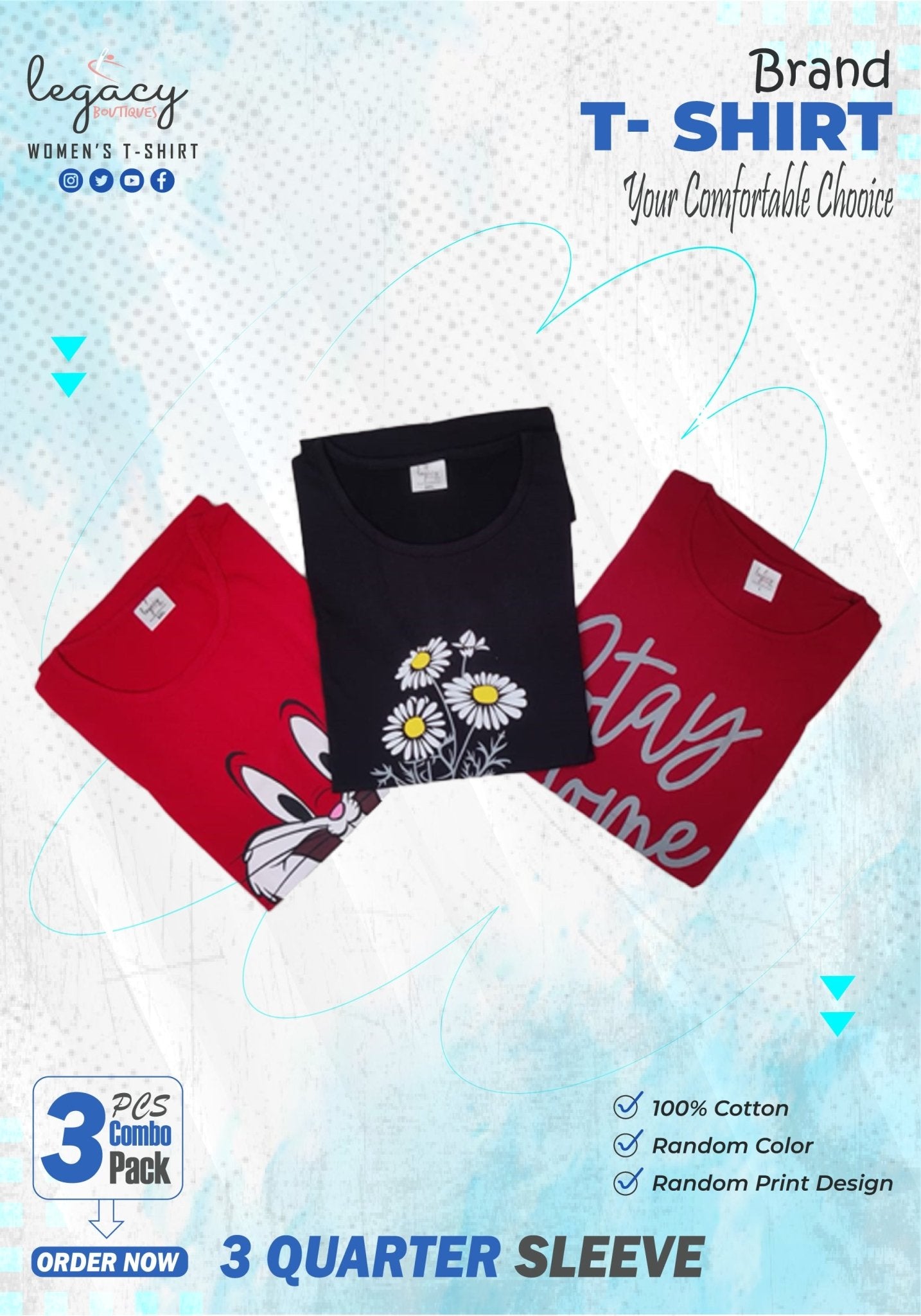 Ladies Tees 3 - Quarter Sleeve &amp; Side Pocket, 3 Pcs Combo, Sun - Ready Style – Stock Clearout Legacy Boutiques Legacy Boutiques