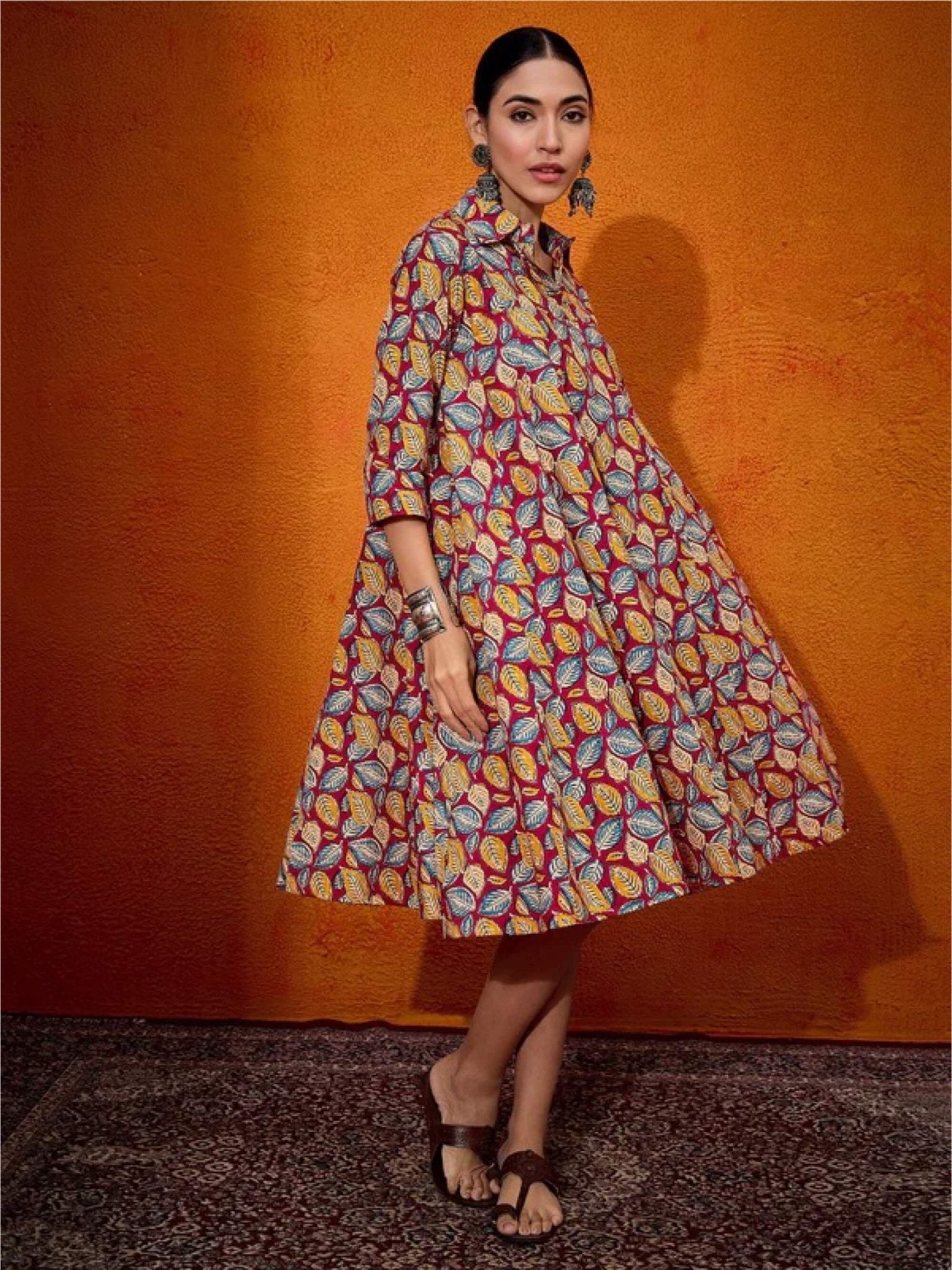 Leaf Pinted Flared Shirt Dress Legacy Boutiques Legacy Boutiques