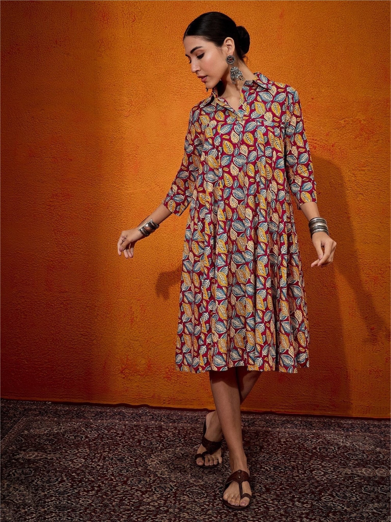 Leaf Pinted Flared Shirt Dress Legacy Boutiques Legacy Boutiques