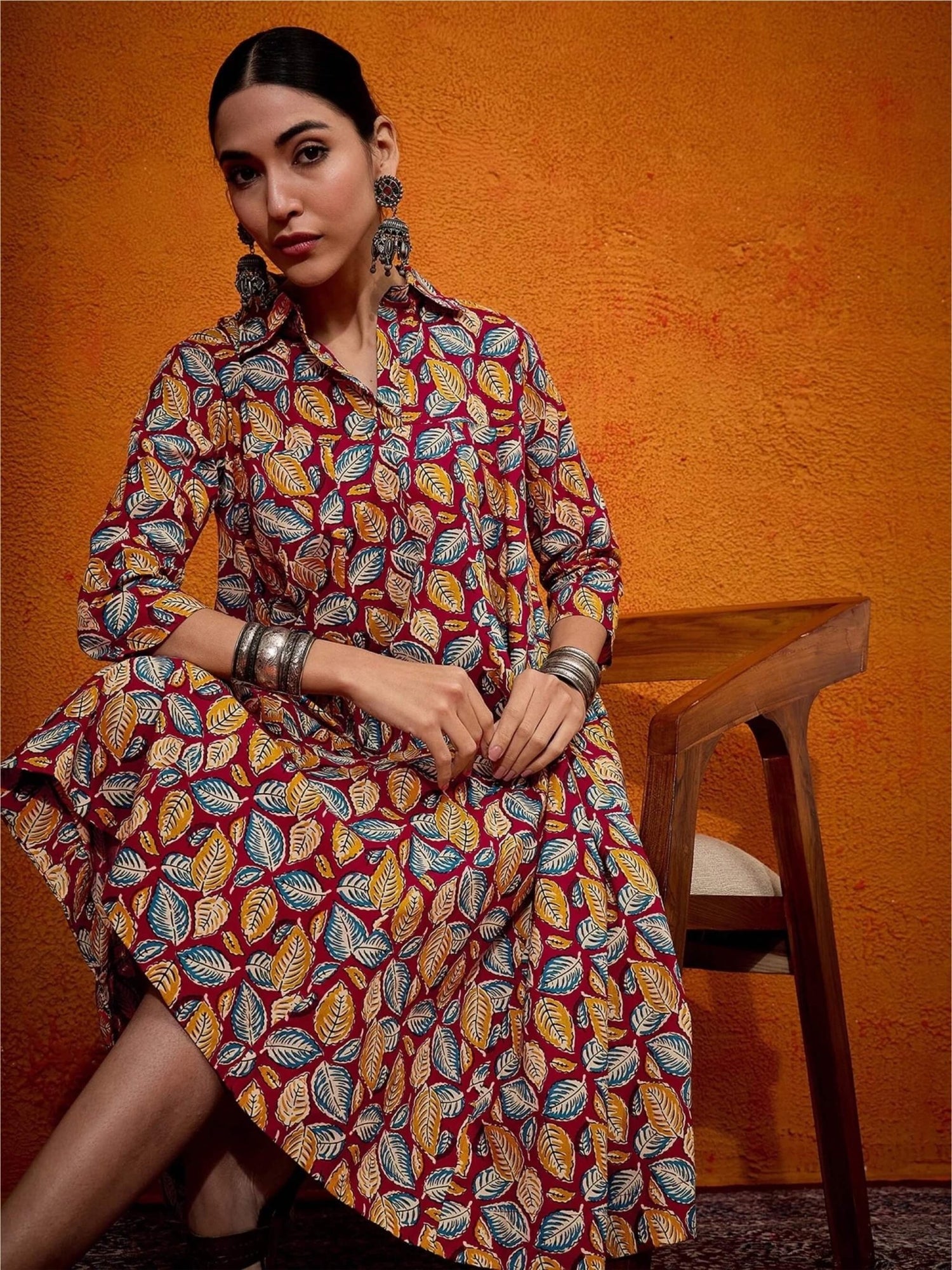 Leaf Pinted Flared Shirt Dress Legacy Boutiques Legacy Boutiques