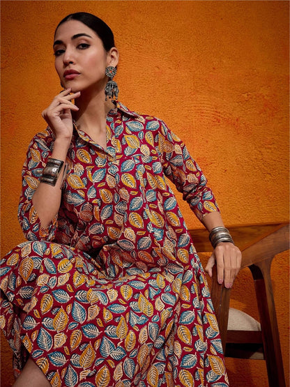 Leaf Pinted Flared Shirt Dress Legacy Boutiques Legacy Boutiques