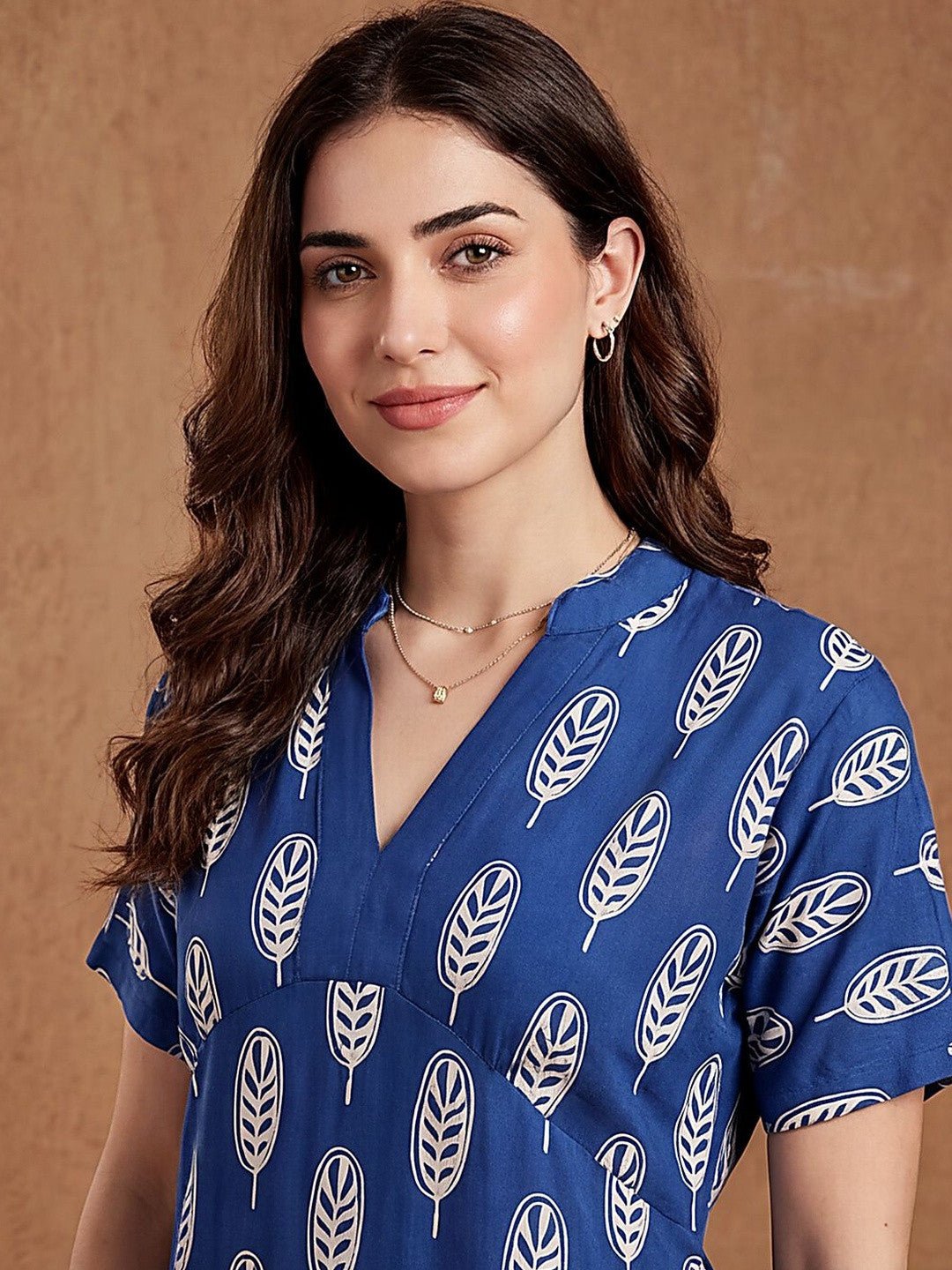 Leaf Printed Womens V Neck Ethnic Kurti Dress Legacy Boutiques Legacy Boutiques