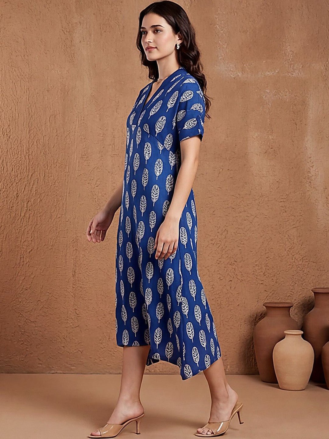 Leaf Printed Womens V Neck Ethnic Kurti Dress Legacy Boutiques Legacy Boutiques