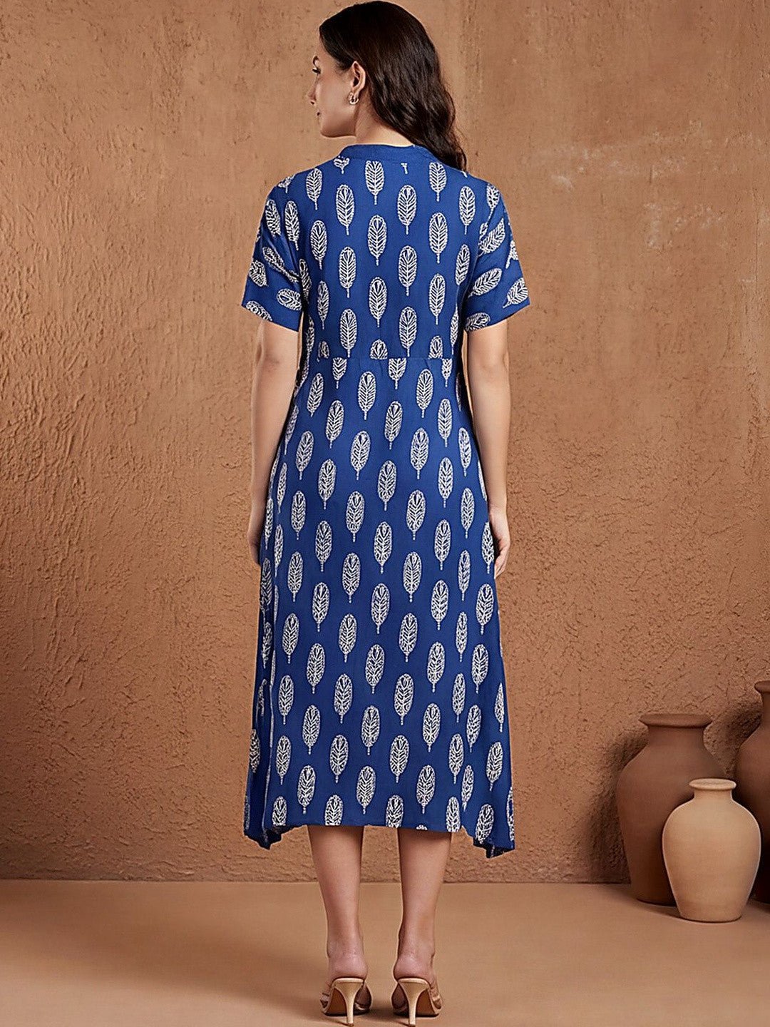Leaf Printed Womens V Neck Ethnic Kurti Dress Legacy Boutiques Legacy Boutiques